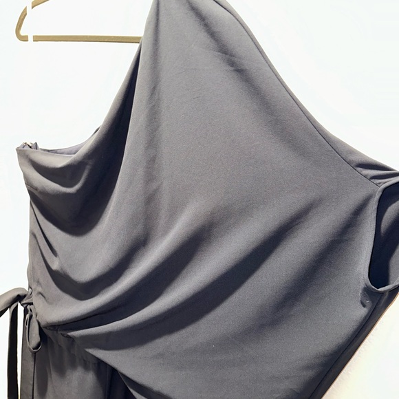 HALSTON HERITAGE *Gia* navy blue one shoulder 70s 80s classic jumpsuit 12 - Picture 7 of 8